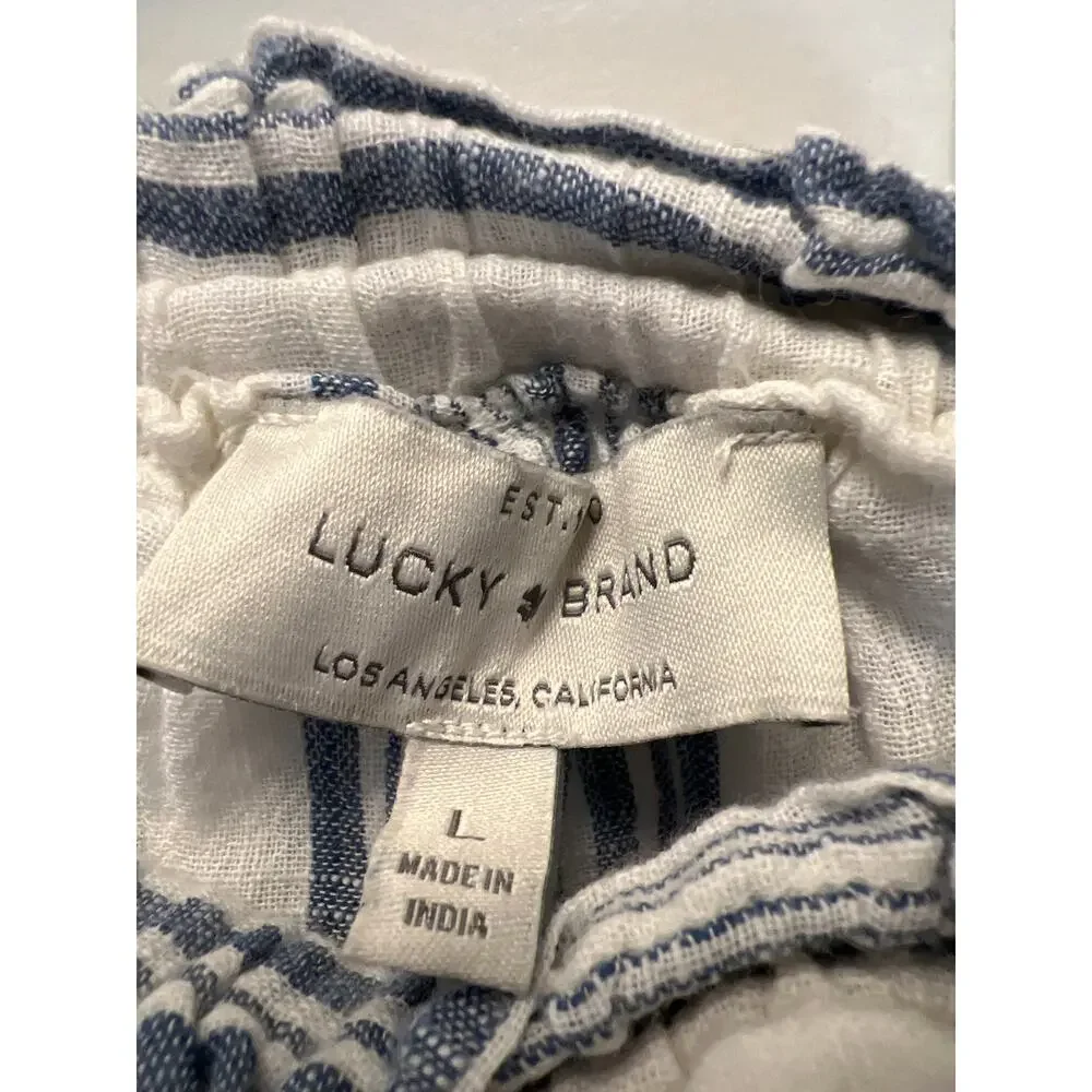 Lucky Brand Women’s Off The Shoulder‎ Striped Top Size L White Blue Bell Sleeve